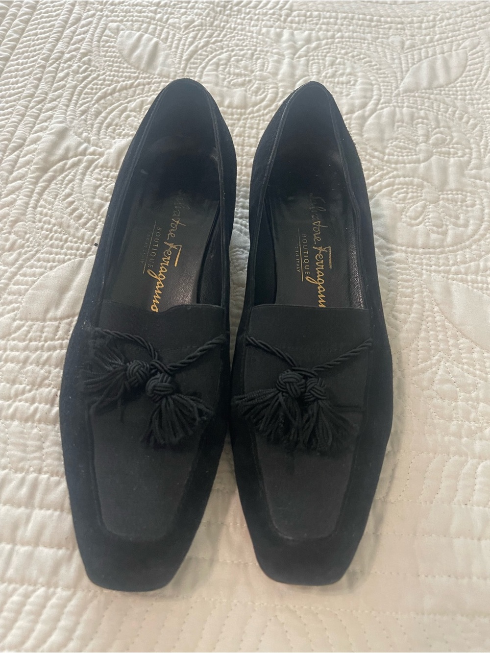 Salvatore Ferragamo Black Suede Tassel Loafers